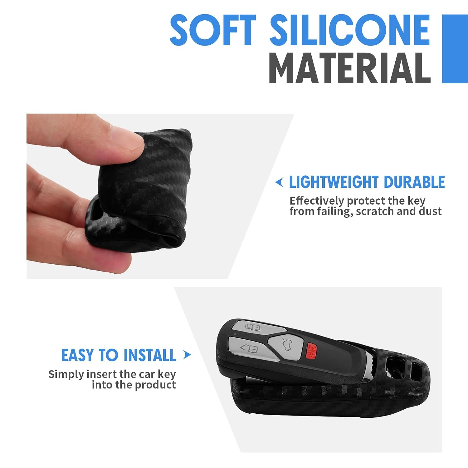WORCAS Carbon Fiber Silicone Key Fob Cover for Audi — Type-C Button