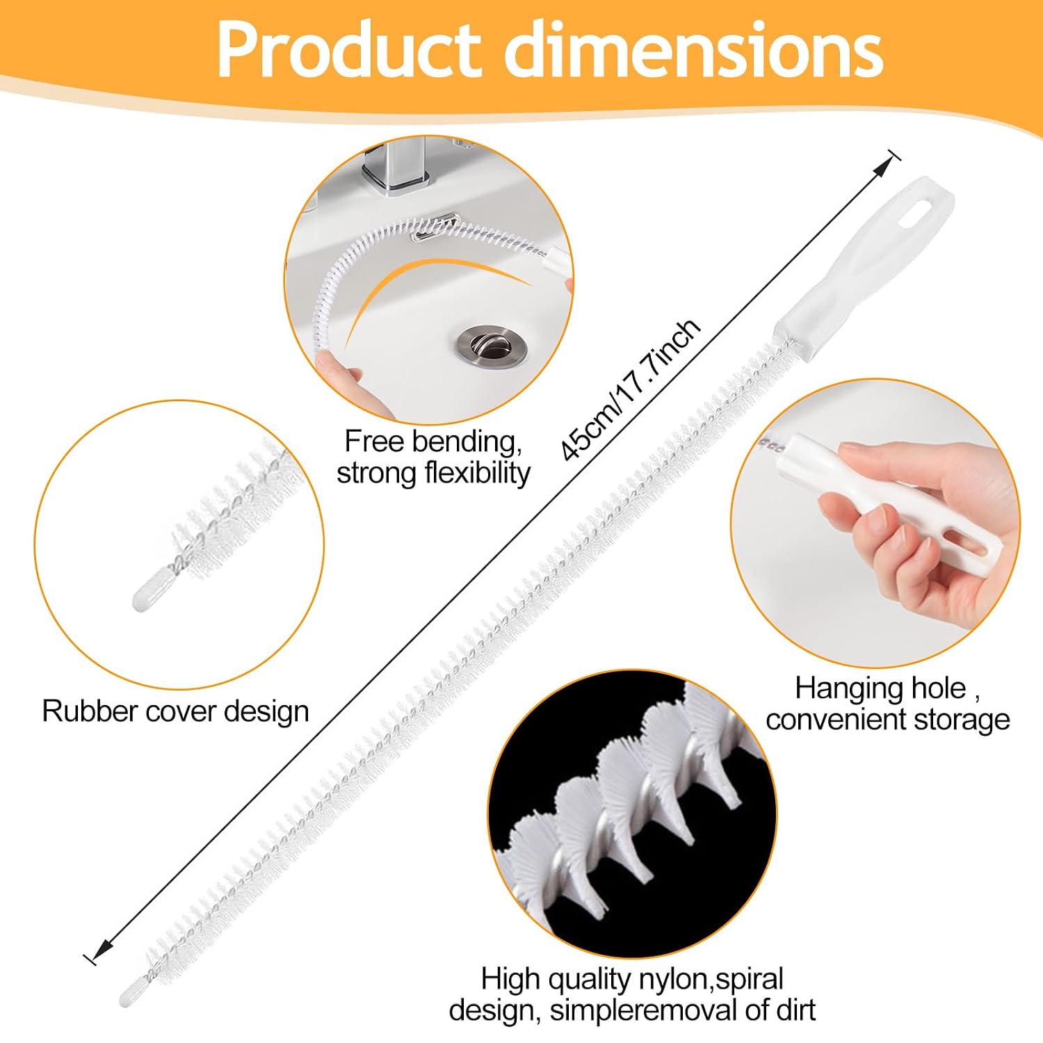 Drain Cleaning Brush — Flexible Long-Handle Sink and Tub Clog Remover