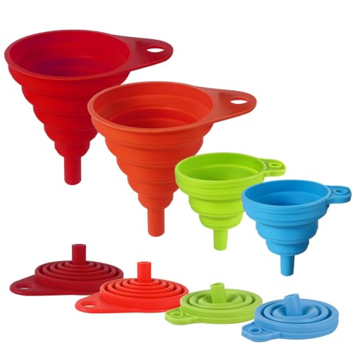Foldable Silicone Funnel Set, 4 Pack — Collapsible Kitchen Funnels