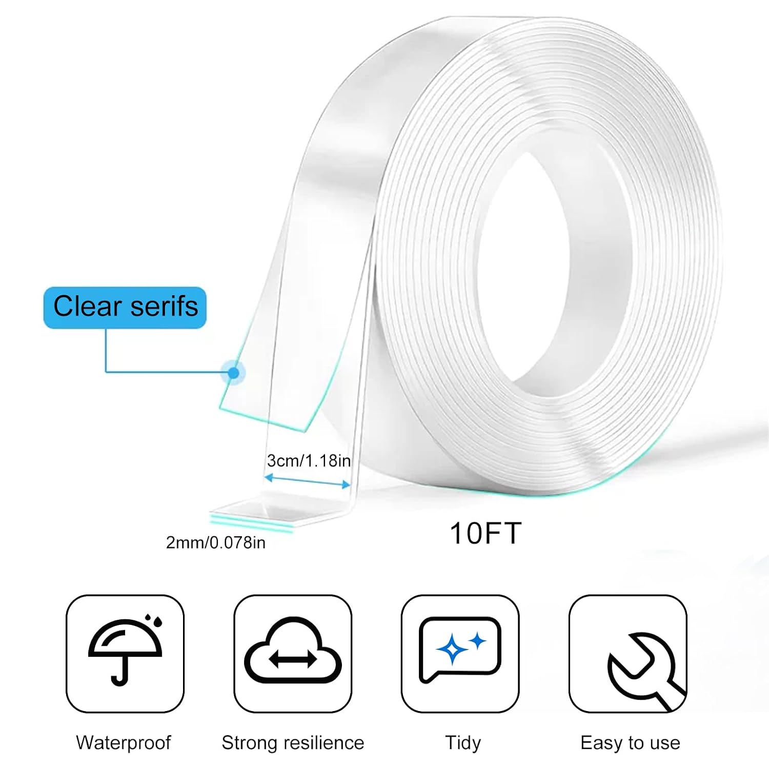 10FT Clear Double-Sided Nano Tape — Heavy Duty Removable Adhesive
