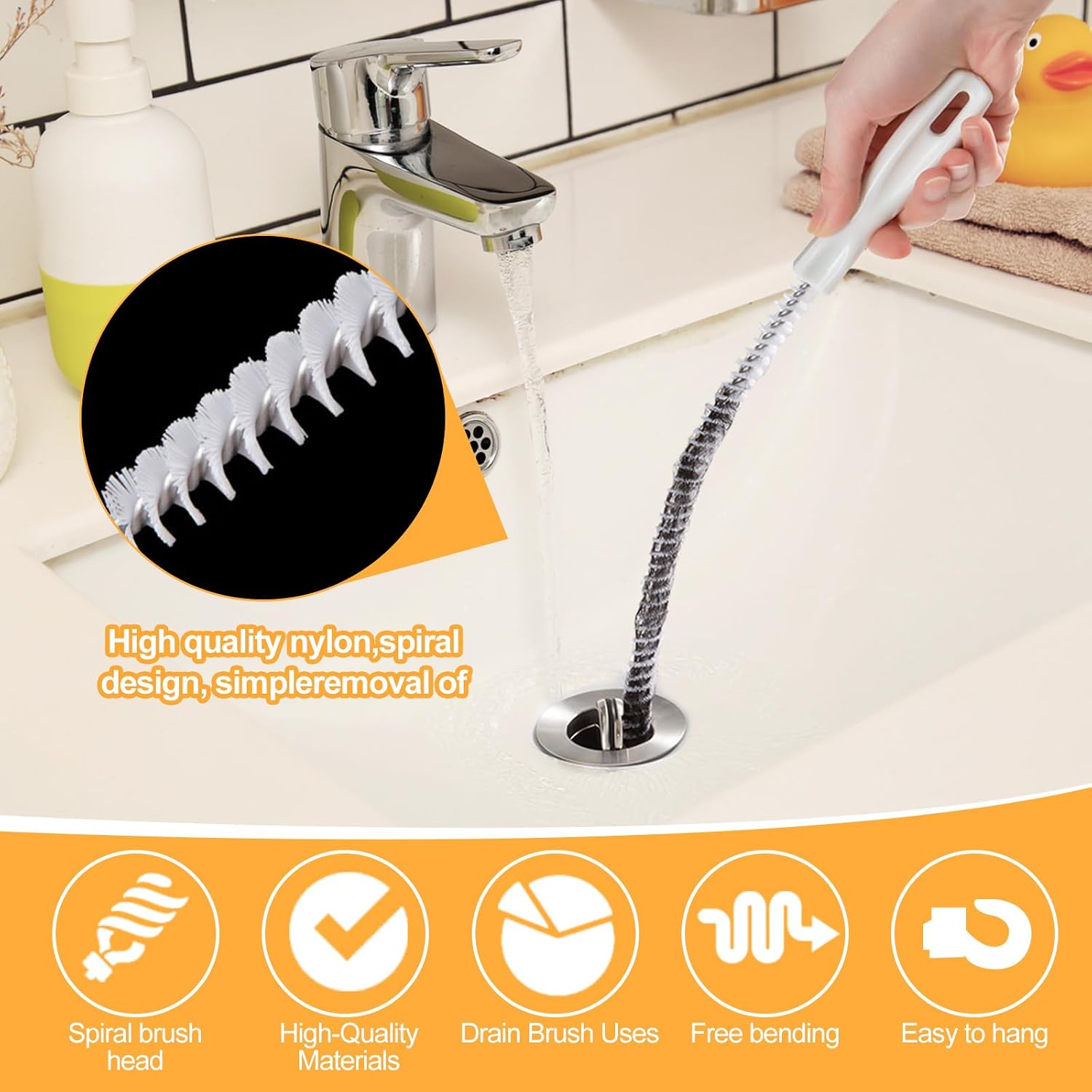 Drain Cleaning Brush — Flexible Long-Handle Sink and Tub Clog Remover