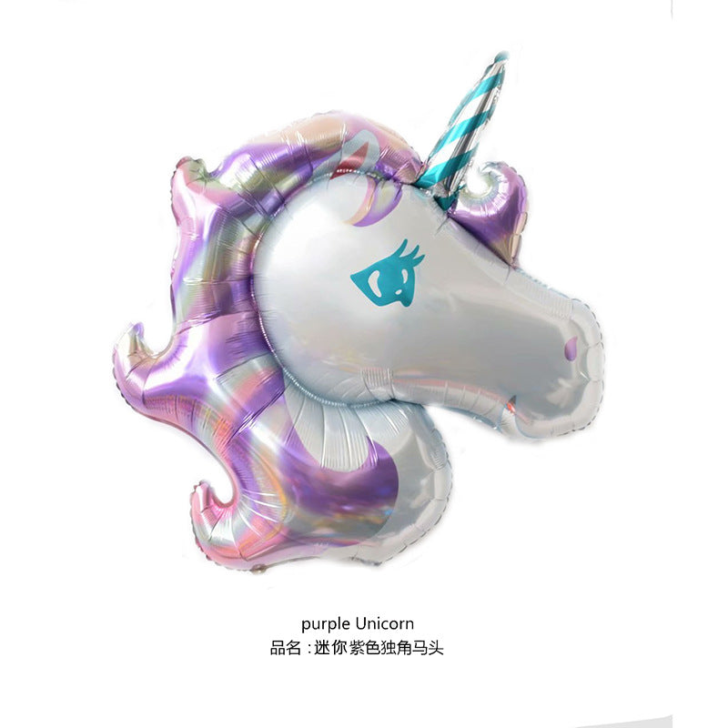 跨境新款迷你独角兽铝膜气球 儿童生日派对装饰布置独角马铝箔球