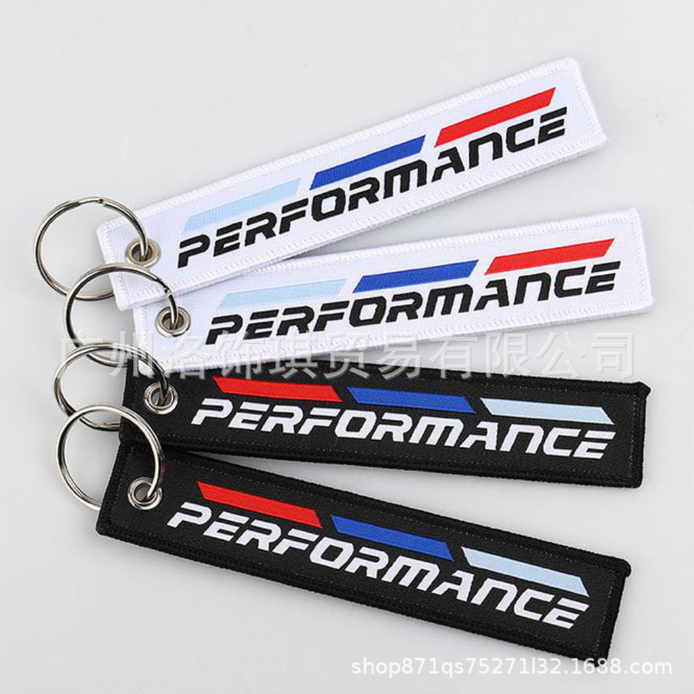 适用于Performance刺绣布条钥匙扣编织刺绣汽车改装挂件布条挂饰
