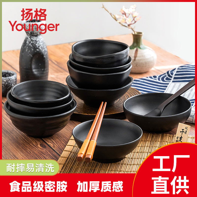 厂家批发A5密胺黑色快餐米饭碗小碗商用餐厅粥碗火锅蘸料碗调料碗