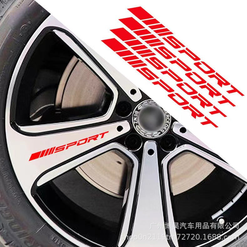 汽车4pcs运动SPORT风格车门钢圈轮毂赛创意车贴纸 轮胎个性装饰贴