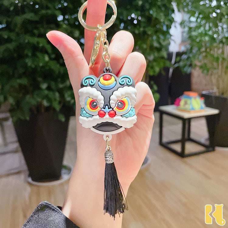 创意喜庆舞狮头钥匙扣好运中国风舞狮汽车醒狮钥匙链包包挂件批发