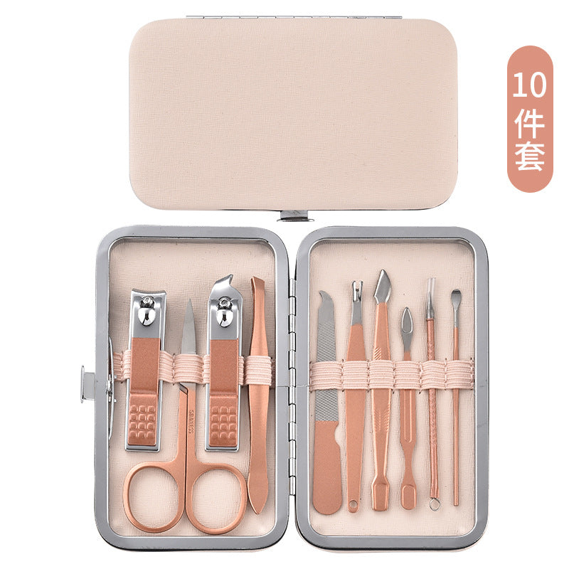 不锈钢指甲刀斜口指甲剪美甲工具指甲钳套装粉刺针眉毛剪修脚刀